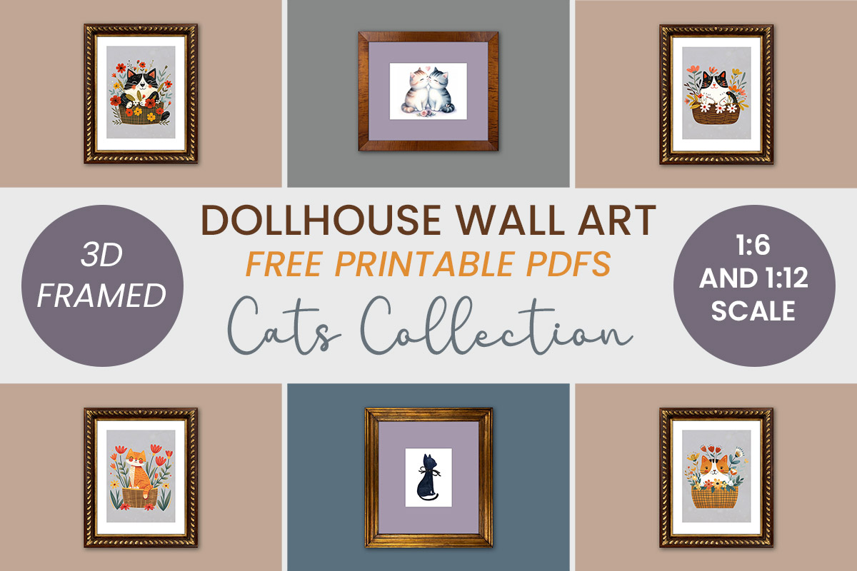miniature cats wall art - free dollhouse printables - suni doll